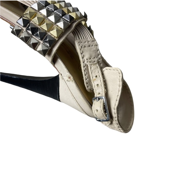 L.A.M.B 'Dakota' Cream Leather Strappy Woven Studded  Stiletto Sandal Heels 7.5M - Picture 9 of 12